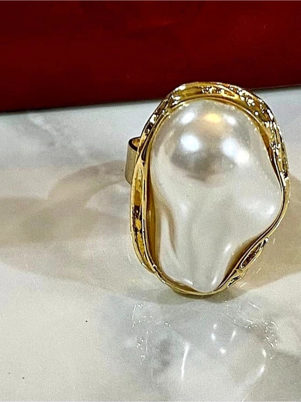 NIB Irregularly Shaped Pearl Gold-Tone Cocktail Ring